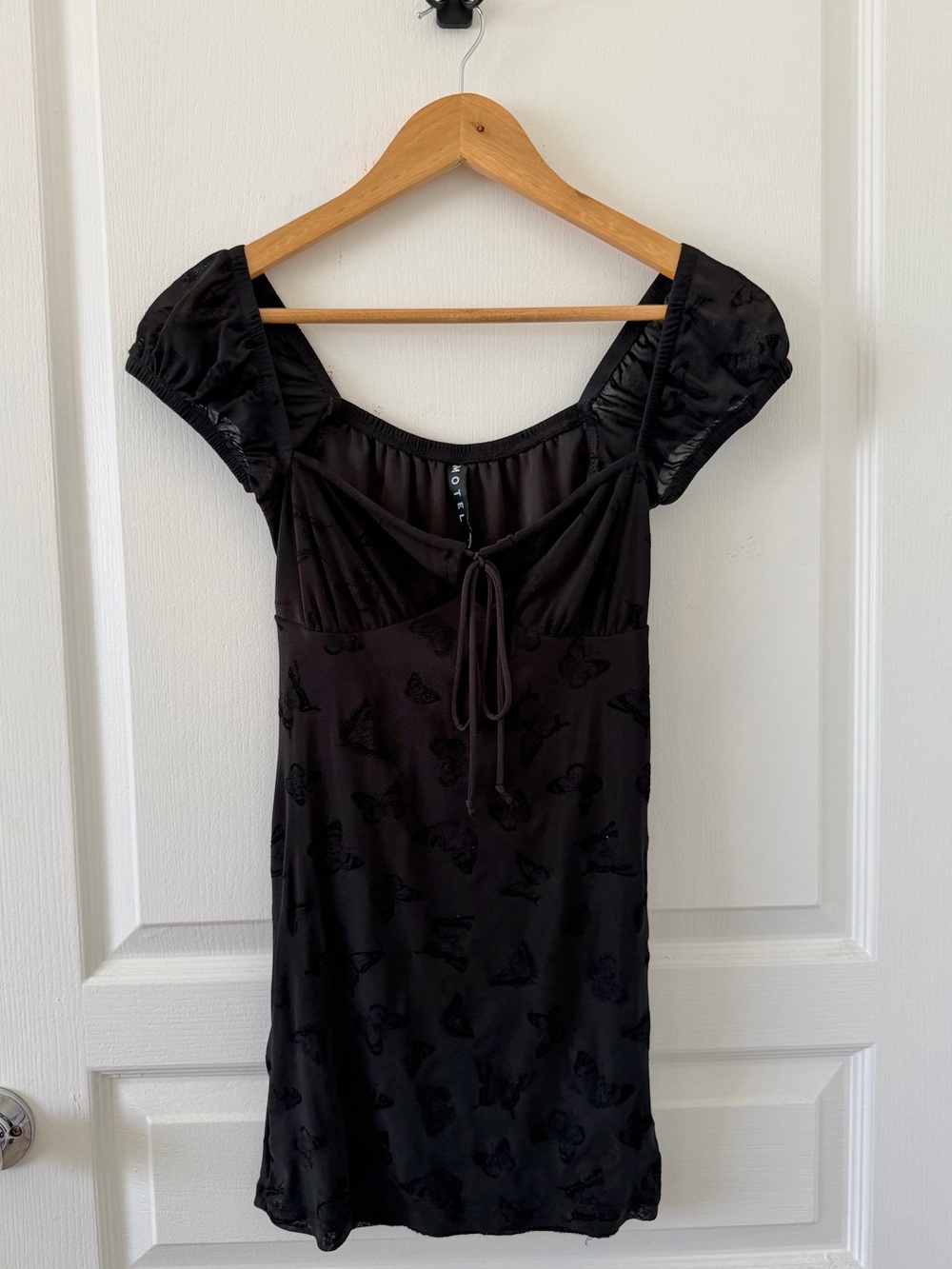 Motel Rocks Y2K Black Tie-Front Mini Dress